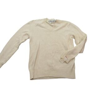 Mikes Place Vintage V Neck Knit‎ Sweater Mens Small S Ivory Cotton Classic